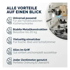 CASARIA Teleskopschublade 4er-Set 50cm Schrankbreite Außenmaß