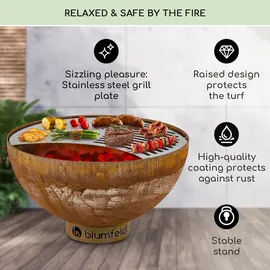 Blumfeldt Savage Feuerschale mit Grill Ø 60,5 cm Stahl Wetterschutz Rost