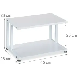 Relaxdays Druckerständer, 2 Ablagen, Schreibtischaufsatz für Drucker, HBT 28x45x28 cm, Druckertisch, Druckerhalter, weiß