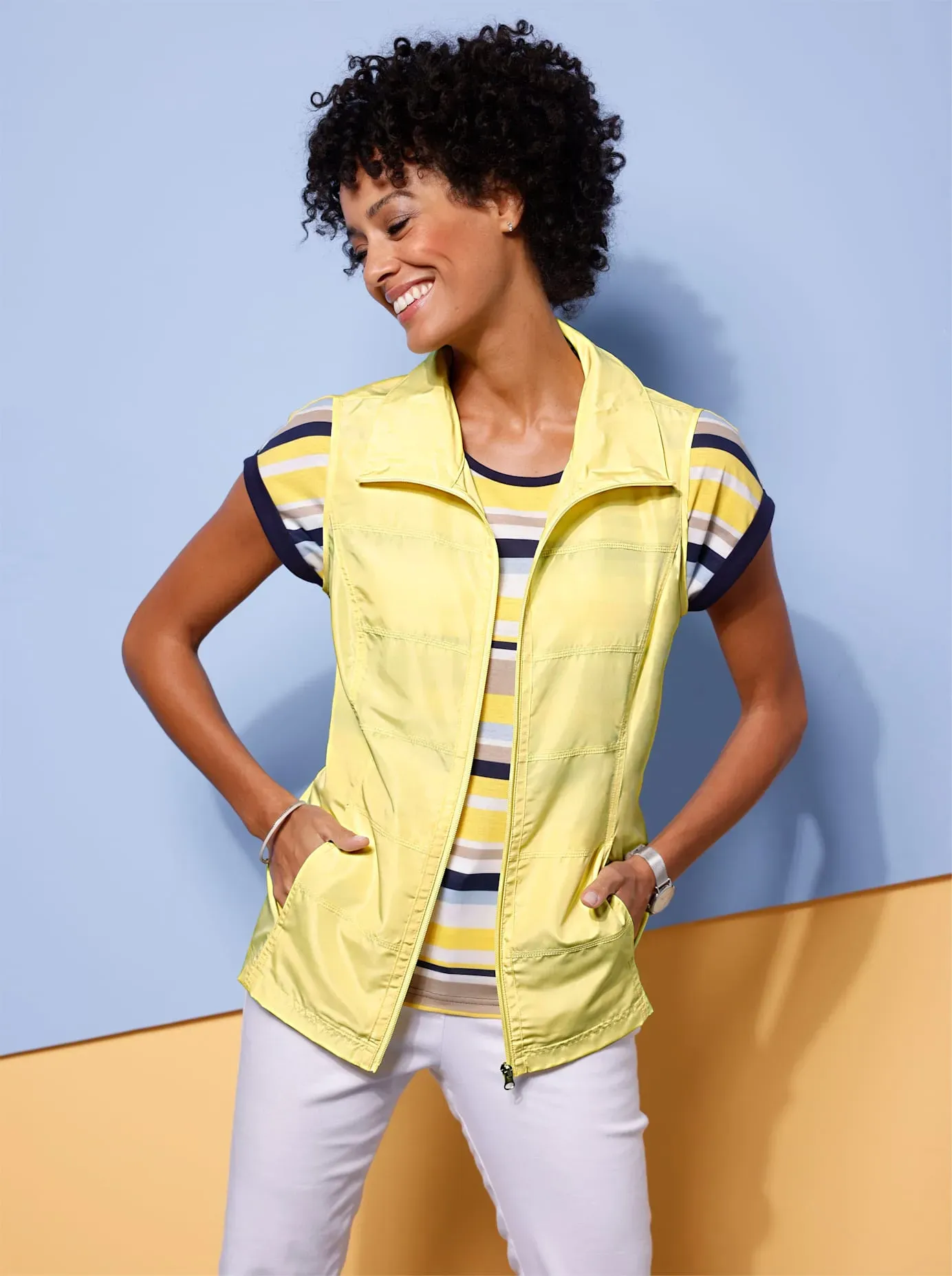 Kurzweste CLASSIC BASICS, Damen, Gr. 50, gelb (zitrone), 100% Polyester, unifarben, Westen