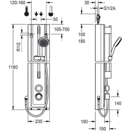 KWC AR Duschpaneel, F5, hydr., MIRANIT, Therm., HB-Garnitur, Hygieneeinheit