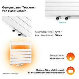 doporro Badheizung 100x50cm Weiß Paneelheizkörper Einlagig Horizontal Mittelanschluss Bad-Heizkörper - Weiß