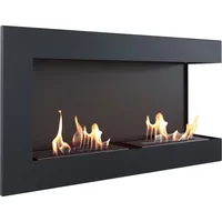 Bio Ethanol Kamin DELTA schwarz 900 rechte offen für Wand Einbau 90 cm breit
