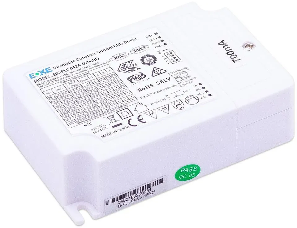 LED Treiber 42W 3-84V 0.25-0.7A IP20 dimmbar DALI / 1-10V / PUSH, BOKE BK-PUL042...
