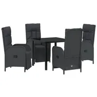 VidaXL 5-teiliges Garten-Ess-Set mit Kissen Schwarzes Poly-Rattan