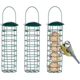 Relaxdays Meisenknödelhalter 3er Set, zum Aufhängen, Hxd 31x8,5 cm, Vogelfutterspender für Wildvögel, Metall, dunkelgrün