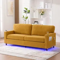 FammyLoft Sofa 2 Sitzer, Eckcouch mit USB-C, Cloud Couch mit LED-Ambiente, Getränkehaltern und Seitentaschen, Holz/Metall-Rahmen mit Komfortschaum für Wohnzimmer, Schlafzimmer, Gelb