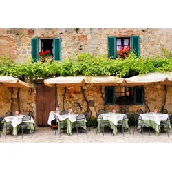 Fototapete PAPERMOON "Altstadt Restaurant", bunt, B:5,00m L:2,80m, Vlies, Tapeten