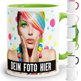 Fototasse selbst individuell gestalten/Personalisiert mit Foto oder Bild Bedrucken/Tasse in verschiedenen Farben aus Keramik (Lightgreen)