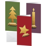 Sigel Weihnachtskarten-Set "Cut-out style", DIN lang, 3 verschiedene Motive, 10 Stück,