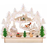 Brubaker LED Lichterbogen Schwibbogen Winterlandschaft mit Kirche, 9 LEDs, Netz- oder Batterie, Holz natur - x 24,5 cm
