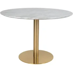 Bojan Esstisch Ø110 cm marmor look, messingfarbene Beine.