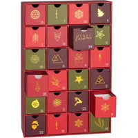 BRUBAKER Adventskalender zum Befüllen - Traditionelles Weihnachten Rot Grün Gold - DIY Weihnachtskalender mit 24 Türchen für Gutscheine, Süßigkeiten und andere Überraschungen - 32,5 cm groß aus Pappe