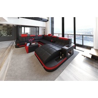 Sofa Dreams Wohnlandschaft Wave, XXL U Form Ledersofa mit LED, wahlweise mit Bettfunktion als Schlafsofa, Designersofa schwarz
