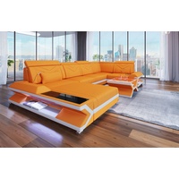 Sofa Dreams Wohnlandschaft Couch Stoff Polstersofa Napoli U Form Stoffsofa, mit LED, ausziehbare Bettfunktion, USB-Anschluss, Designersofa orange