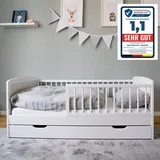 Kids Collective Kinderbett 70x140 cm mit Schublade, und Rausfallschutz in weiß, mit Bettkasten, Made in Europe Junior-Bett bis zum 6. Lebensjahr