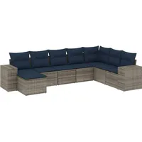 vidaXL 8-teiliges Gartensofa-Set mit Kissen, grau, Polyrattan - Grau