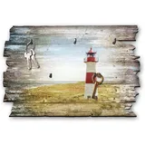 Kreative Feder Leuchtturm Designer Schlüsselbrett, Hakenleiste im Landhaus-Stil, Shabby-Chic aus Holz 30x20cm (Leuchtturm rot)