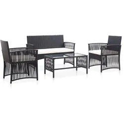vidaXL 4-tlg. Garten-Lounge-Set mit Auflage Poly Rattan Schwarz