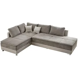 luma-home Ecksofa-Dauerschläfer, Doppelbett 306/223/95 cm Boxspring Federkern Ecksofa 306x223 Dauerschläfer, Bettkasten, Regal, Schwenkteil rechts, Kunstleder Beige+Mikrofaser Grau Braun, Beige