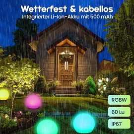 casativo-lighting LED Leuchtkugel Ø 30 cm Solar mit Fernbedienung 60 lm IP67 RGBW