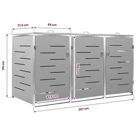 vidaXL Mülltonnenbox für 3 Tonnen 207 x 77,5 x 115 cm grau 149560