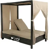 Mendler Aluminium Lounge-Gartenliege HWC-O18, XL Sonnenliege Bali-Liege Daybed, 10cm-Polster 193x126x204cm schwarz Kissen creme