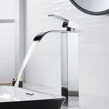 Beijiyi - Moderner Wasserfall-Wasserhahn mit hohem Waschbecken, Badezimmer-Wasserhahn mit elegantem Design, hoher Einhebel-Waschtischmischer aus