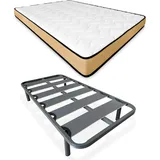 DUÉRMETE ONLINE Komplettes Bett mit wendbarer Viscopeque-Matratze + verstärkter Lattenrost 40 x 30 mm mit Metallbeinen, legierter Stahl, Grau, 90 x 190 cm