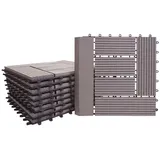 Mendler WPC Bodenfliese Rhone + Abschluss, Holzoptik Balkon/Terrasse, 11x je 30x30cm = 1qm Premium ~ grau versetzt