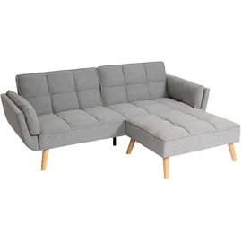 Mendler Schlafsofa HWC-K18 mit Ottomane, Couch Sofa Gästebett, Schlaffunktion 218x175cm ~ Stoff/Textil hellgrau