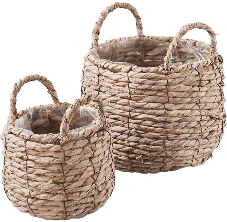 Korb Maisstroh S/2 D15/22H17,5/22cm mit Henkel  - white wash
