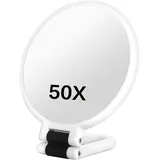 Bemonew 50-facher Vergrößerungsspiegel, doppelseitiger Vergrößerungs-Make-up-Spiegel mit 360° verstellbarem Griff, Hand-/Wandhalterung/Tischdesign für Make-up, Weiß