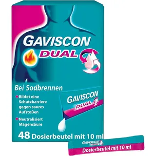 GAVISCON Dual Suspension - Magengel mit Zweifachwirkung - Lindert Sodbrennen & saures Aufstoßen, neutralisiert Magensäure - 48 x 10 ml im Beutel