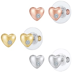 Lulu & Jane Ohrstecker Herz Metall-Legierung Glas in Silber/Gelbgold/Roségold 6,4 mm Damen 