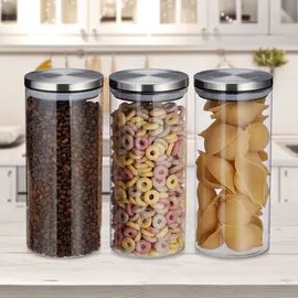 Relaxdays Vorratsdosen 22,0 cm hoch transparent 1,3 l, 3 St.