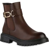 VAN HILL Damen Leicht Gefüttert Biker Boots Stiefelette Profil-Sohle