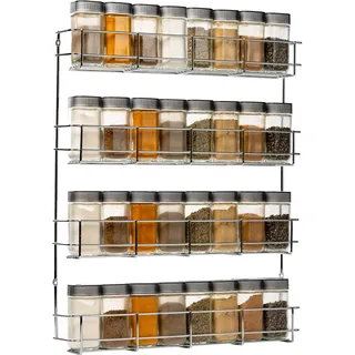 Copa Gewürzregal Schranktür 4-Etagen Chrom - Gewürz Organizer hängend - Wand Spice Rack für 4x8 Gewürzgläser - Hängender Gewürzständer - Gewürzregal Küchenschrank – Platzsparende Küchenregal