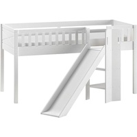 Vipack Hochbett Scott (Made in Europe) m. Rollrost, LF 90x200 cm, Kiefer weiß lackiert, mit oder ohne Rutsche weiß 203,6 cm x 207,6 cm x 114 cm