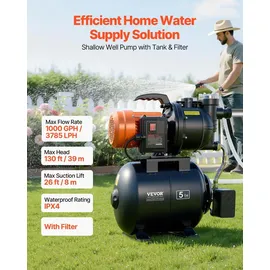 Vevor Hauswasserwerk 735 W 3785 L/h 19 L Druckbehälter 39 m Förderhöhe