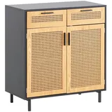 Wohnling Sideboard 80 cm Anrichte Schwarz Kommodenschrank mit Wiener Geflecht