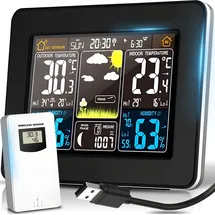 Retoo Funkwetterstation mit Farbdisplay & Außensensor Barometer Wettervorhersage, Wetterstation Digitales LCD Thermometer Hygrometer Innen Außen Retoo