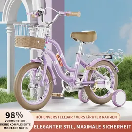 europebazar Habib Gruppe Mädchenfahrrad Klassik | Inkl. Luftpumpe & 6-teiligem Schutz-Set | Kohlenstoffstahlrahmen & Duales Bremssystem | Mitwachsend & sicher... - Lila