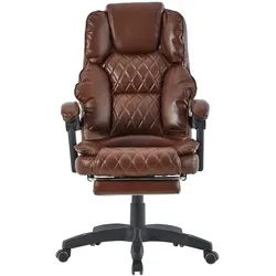 Bürostuhl mit Fußstütze und flexiblen 3-Punkt-Armlehnen - Schreibtischstuhl im Lederoptik-Design - ergonomischer Bürostuhl mit einer verstellbaren Rückenlehne für gesündere Sitzhaltung