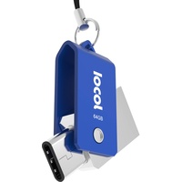 Iocol Twister USB C Stick 64GB Dual - 2 in 1 Funktion > Mini USB 3.0 & Type C < Wasserdicht & Klein - Swivel drehbar aus Metall Ideal für Schlüssel-Anhänger - 64 GB Flash Drive Speicherstick in Blau