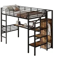 Odikalo Hochbett Jugendbett Schreibtisch Kleiderschrank Schwarz90/140(Ohne Matratze) 90 cm