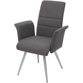 Mendler Set 4x Esszimmerstuhl+Sitzbank HWC-G55, Bank Küchenstuhl Stuhl+Armlehne, Stoff/Textil Edelstahl ~ grau-braun Bank 160cm