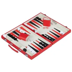 Relaxdays Roter Backgammon Koffer Rot,Silber