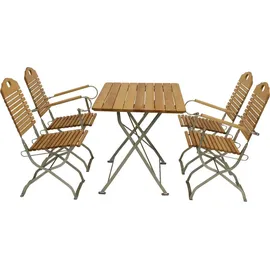 DEGAMO BAD TÖLZ 5-teilig (2x Stuhl, 2x Armlehnensessel, 1x Tisch Rund 100cm), Flachstahl verzinkt - Garnitur