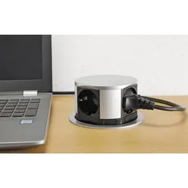 ChiliTec Versenkbare Einbausteckdose mit 4 Steckdosen 230V 150cm Kabel, Mehrfachsteckdose mit Stecker Silber